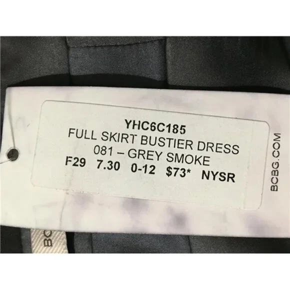 BCBGeneration Full Skirt Bustier Dress Black Smoke Satin Fit Flare Pockets XS l - Picture 6 of 8